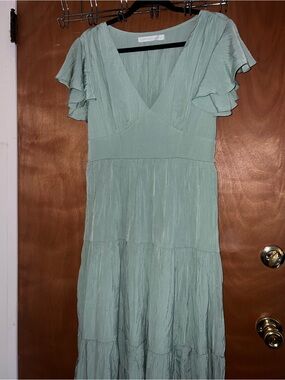 Altar'd State Sage Green Tiered V-Neck Maxi Dress